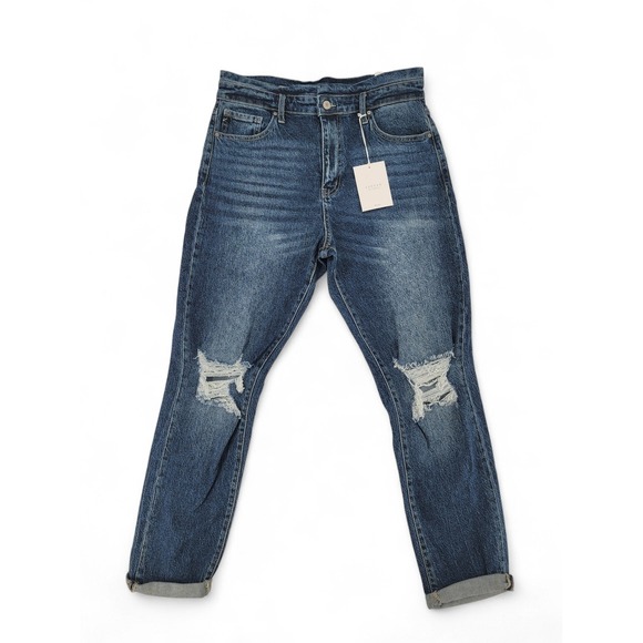 KanCan Denim - KanCan Mom Jeans Women's 11/29 High Rise Tapered Distressed Cuffed‎ NWT